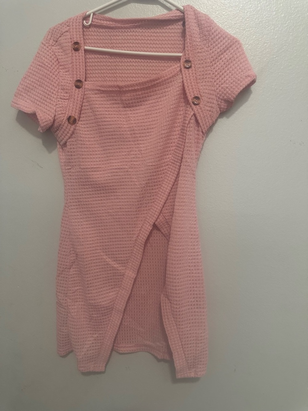 SHEIN Soft Pink Knit Button-Accent Dress